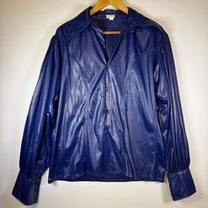 VTG 70s JACK MCCONNELL Dagger Collar Balloon Sleeves Disco Fever Shirt BLUE / M